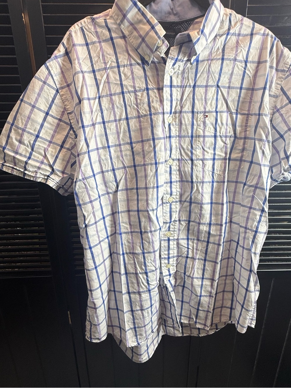 Tommy Hilfiger White Short-Sleeve Shirt with Blue Plaid